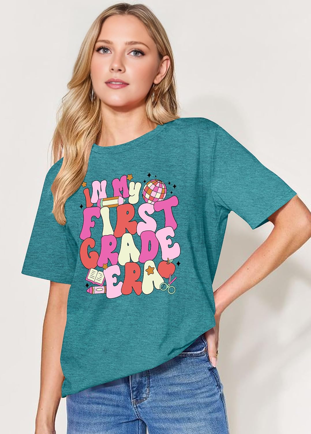 Teacher Shirts for Womens in My Teacher Era T-Shirt School Life Tees Teaching Gifts Shirt Graphic Casual Tops - size chart