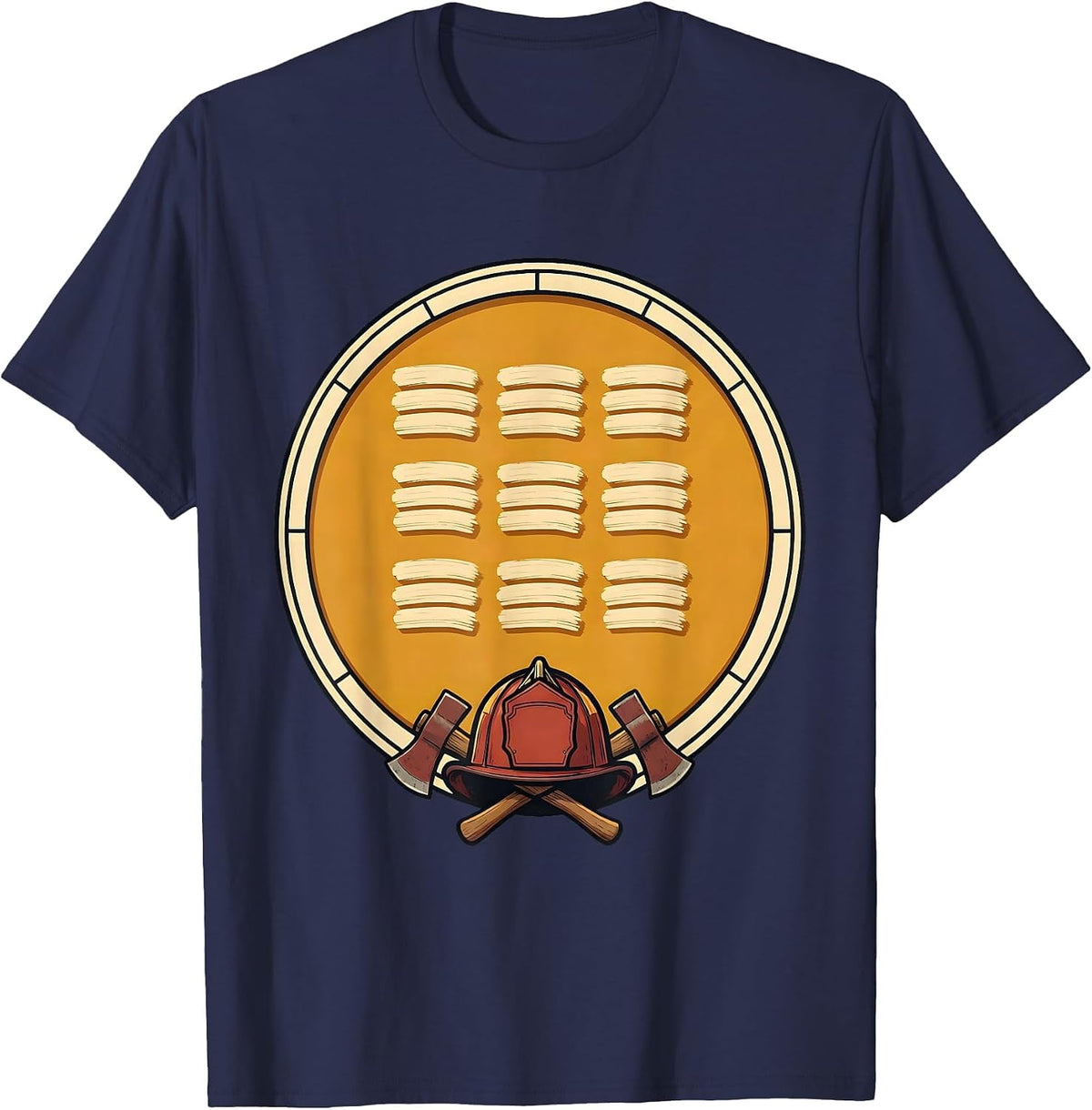 Memorial Badge Firefighter Family Tribute T-Shirt - Navy Blue
