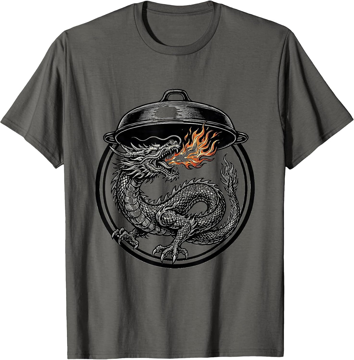 Dragon Fire Chef Cooking Graphic T-Shirt - Asphalt Grey