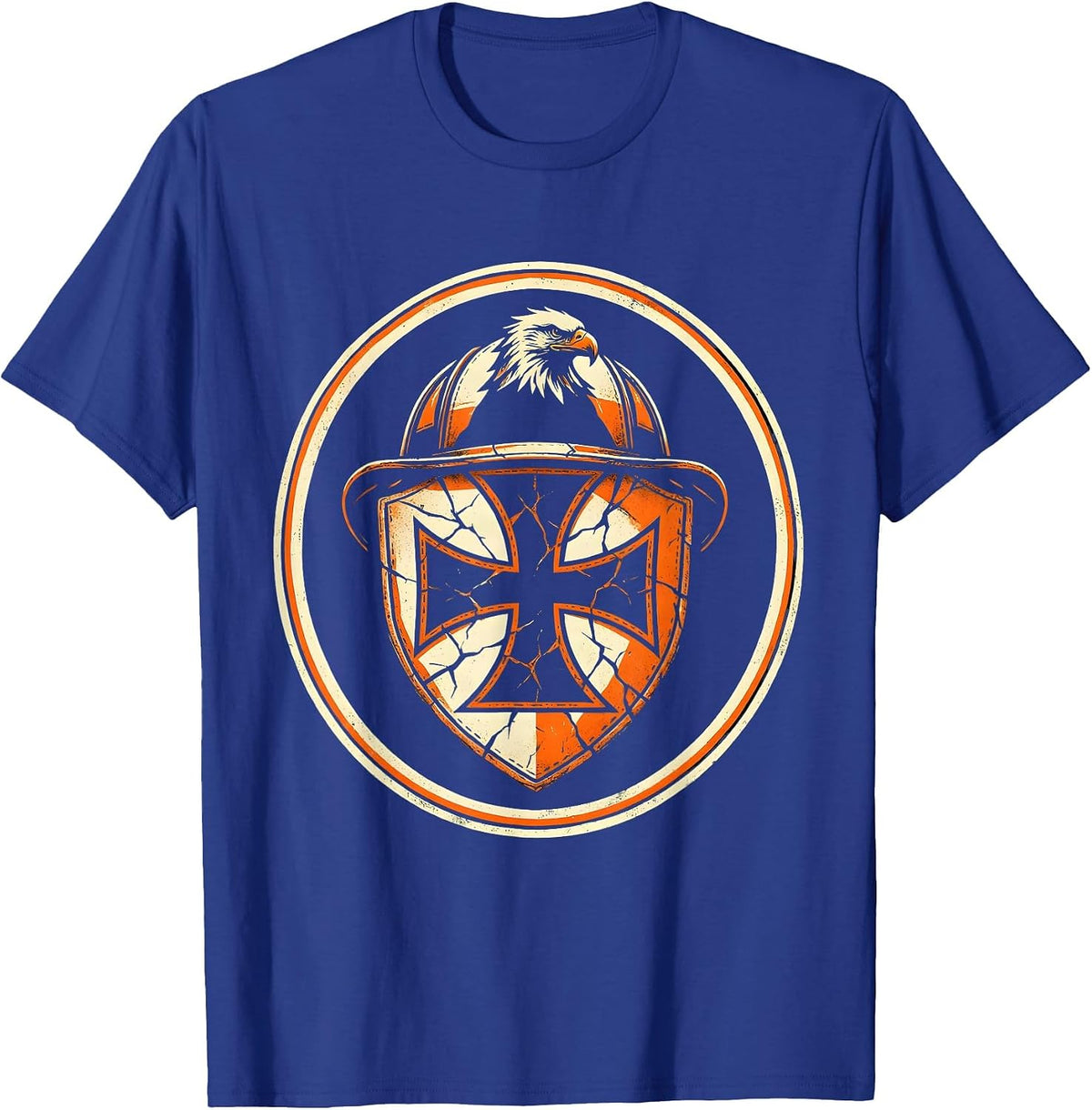 Firefighter Leather Helmet Badge Close-Up Graphic T-Shirt - Royal Blue