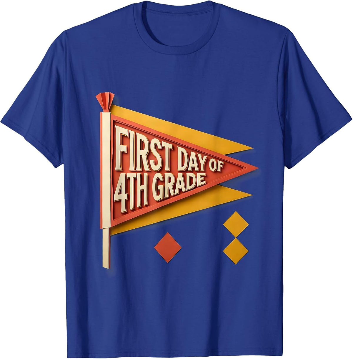First Day of 4th Grade Paper Cutout Back to School Pennant T-Shirt - Royal Blue