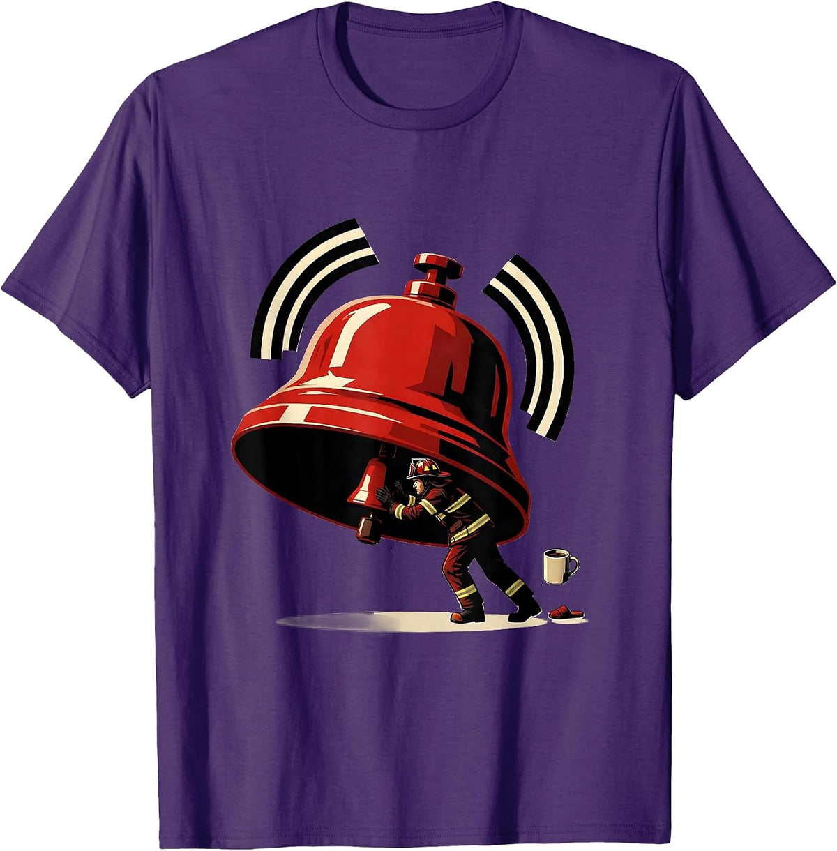 Men's Red Fire Station Bell Firefighter Humor Gift T-Shirt - Purple