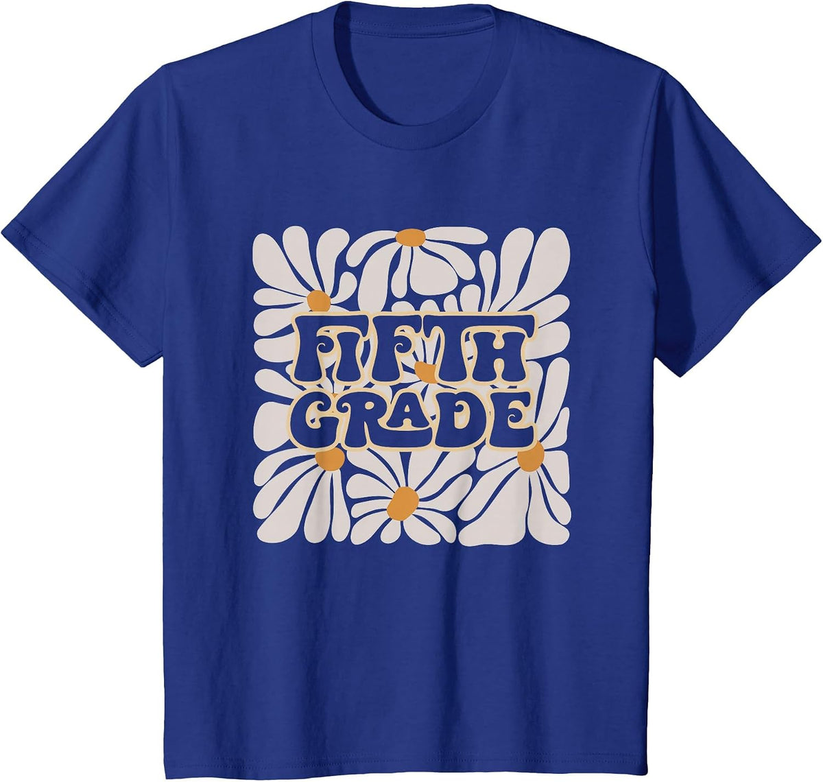 Retro Flower Power Squared Fifth 5th Grade Back to School T-Shirt - Royal Blue