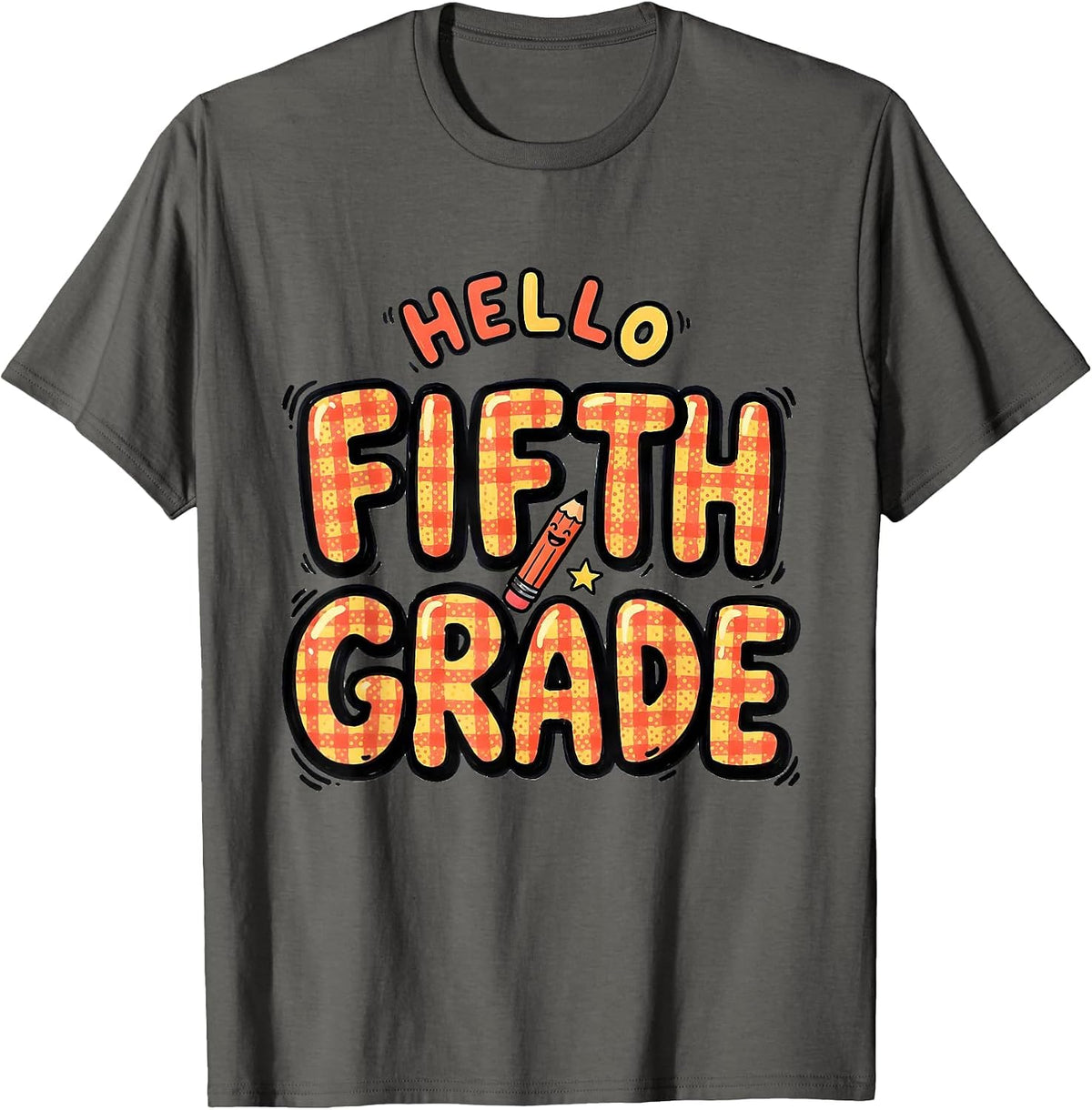 Hello Fifth Grade Cheerful Back To School Kids First Day T-Shirt - Asphalt Grey