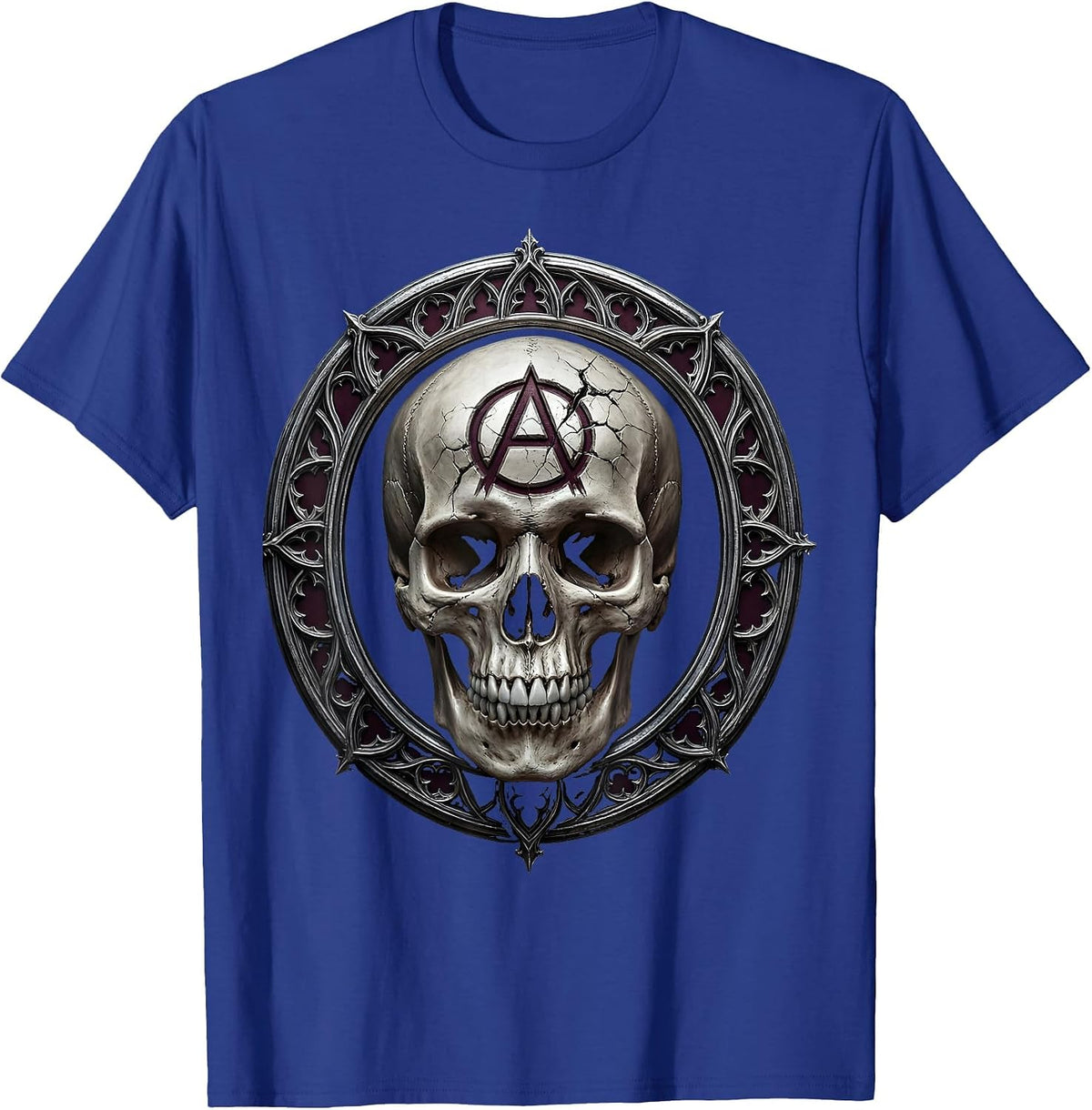Anarchist Skull Carved Symbol Punk Art T-Shirt - Royal Blue