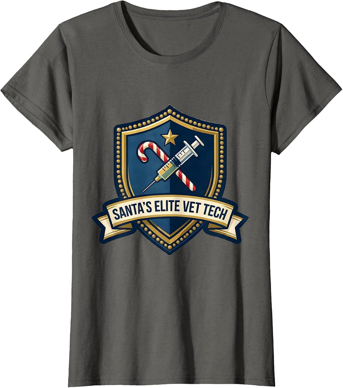 Women's Santa's Elite Vet Tech Funny Veterinary Technician Christmas T-Shirt - Asphalt Grey