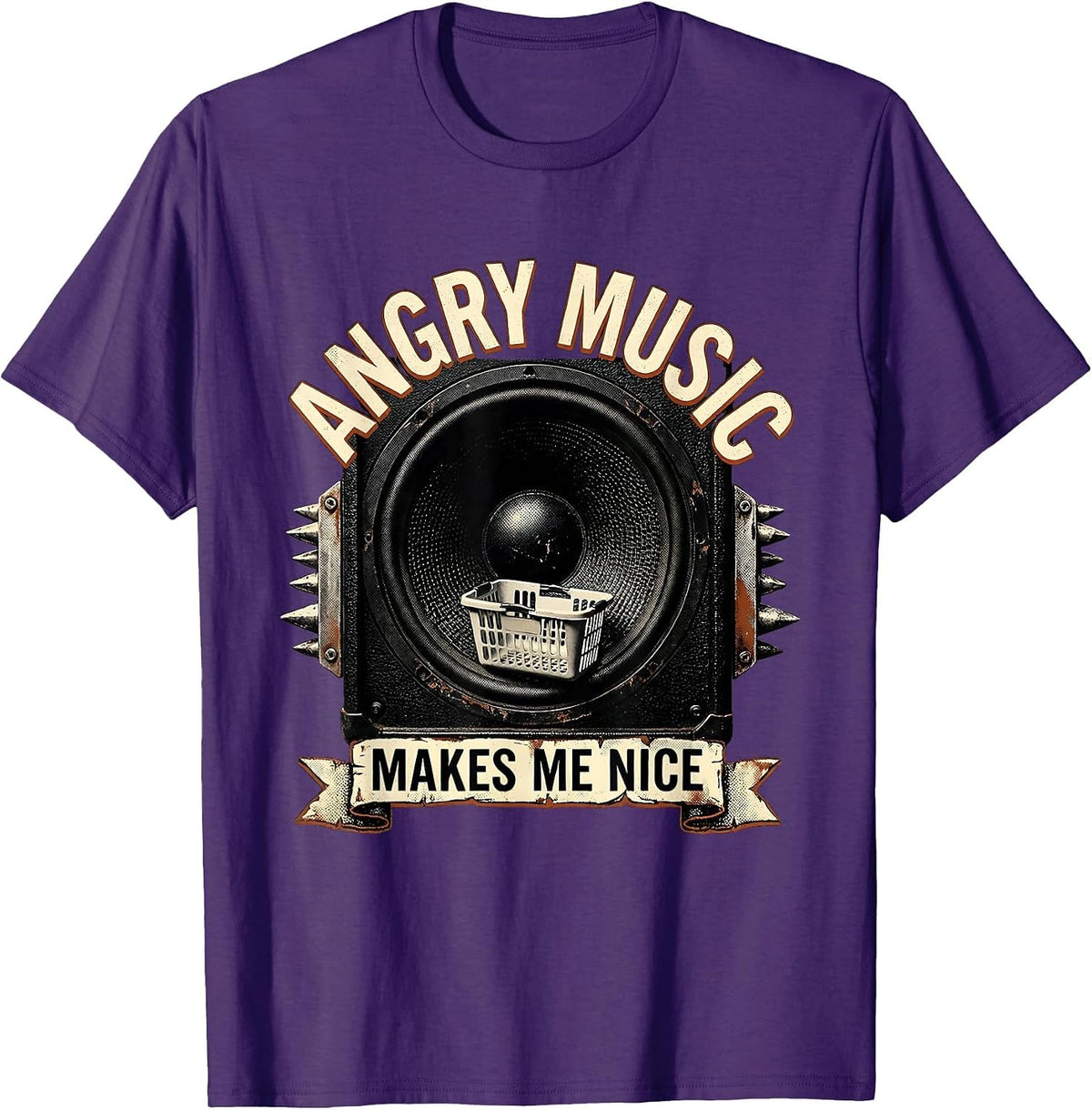 Men's Angry Music Makes Me Nice Funny Metal Fan Metalhead Humor T-Shirt - Purple