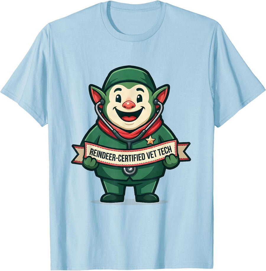 Men's Reindeer-Certified Vet Tech Funny Veterinary Tech Christmas T-Shirt - Baby Blue