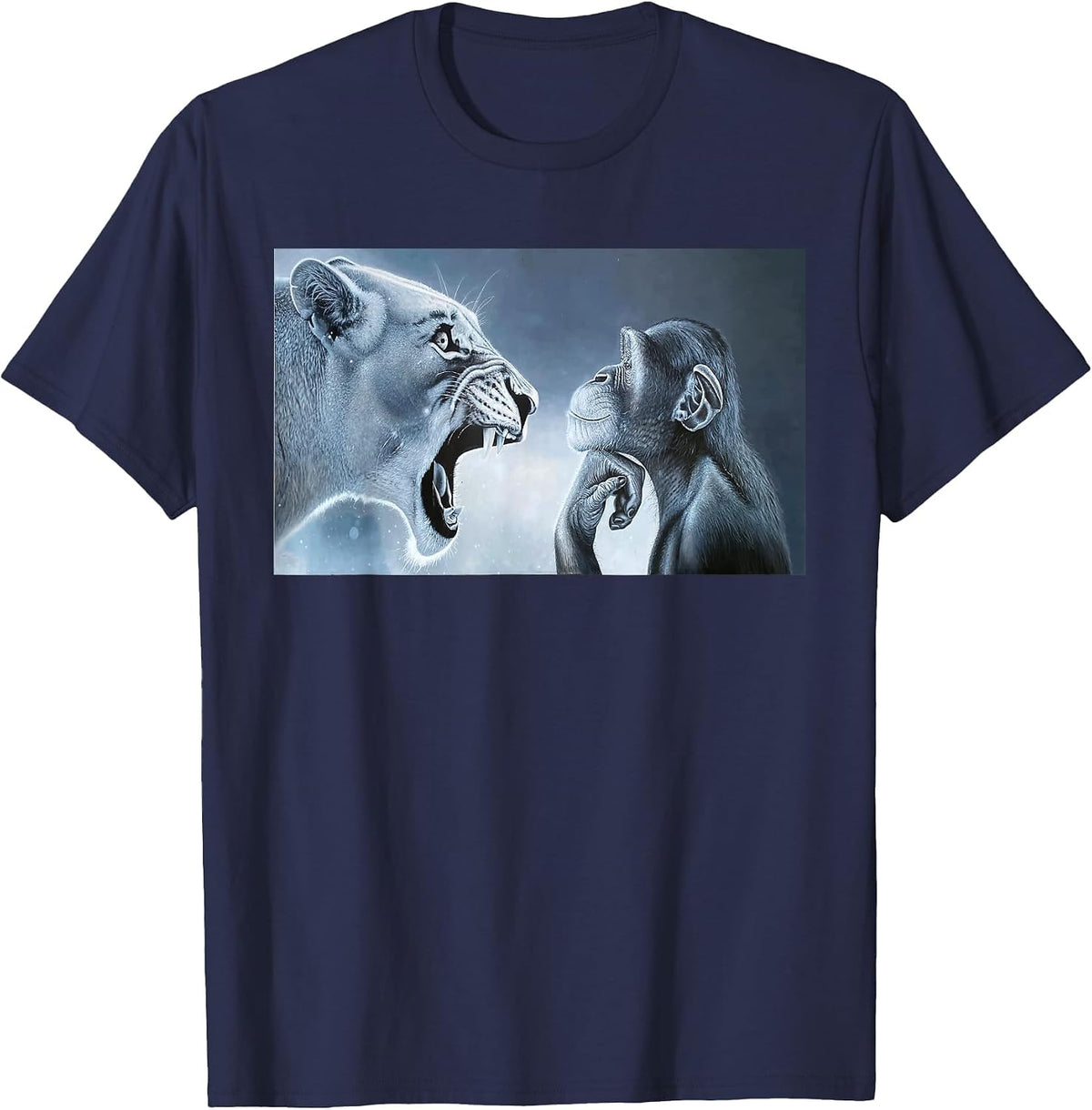 Monkey and Lion Ragebait Meme T-Shirt - Navy Blue