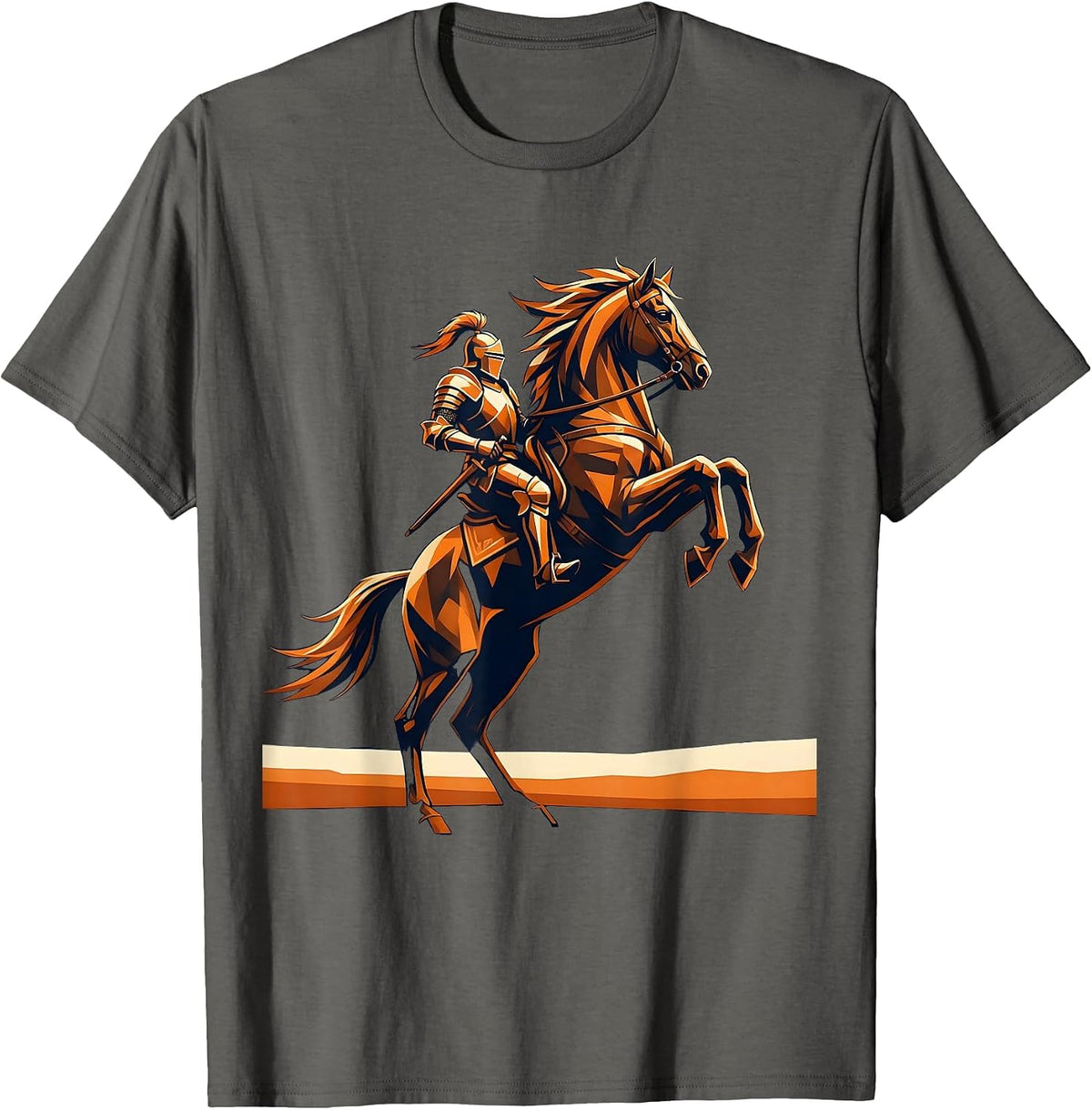 Knight in Armor on Rearing Horse Illustration T-Shirt - Asphalt Grey