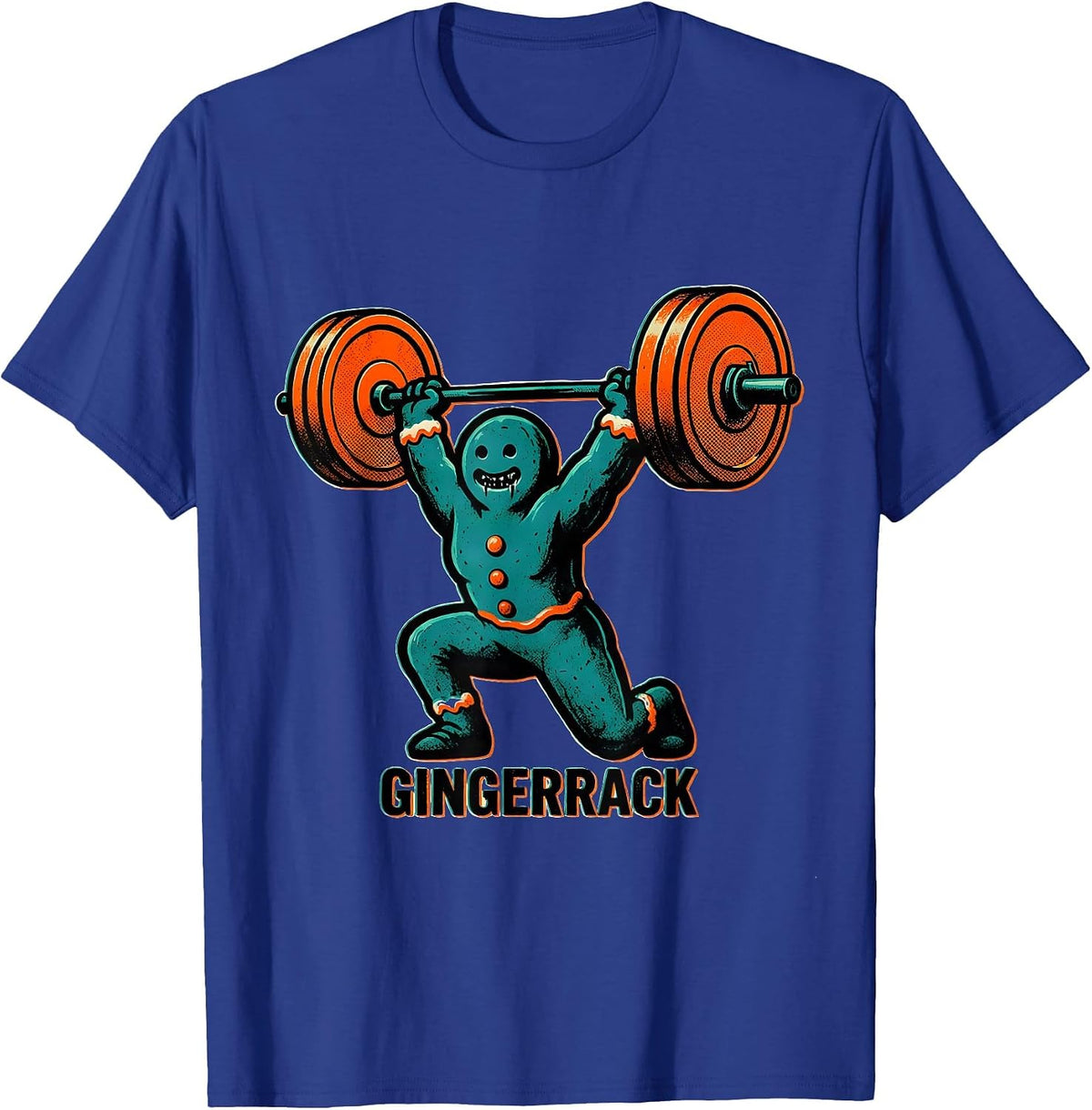Men's Gingerrack Risograph Funny Gingerbread Man Weightlifting Gym T-Shirt - Royal Blue