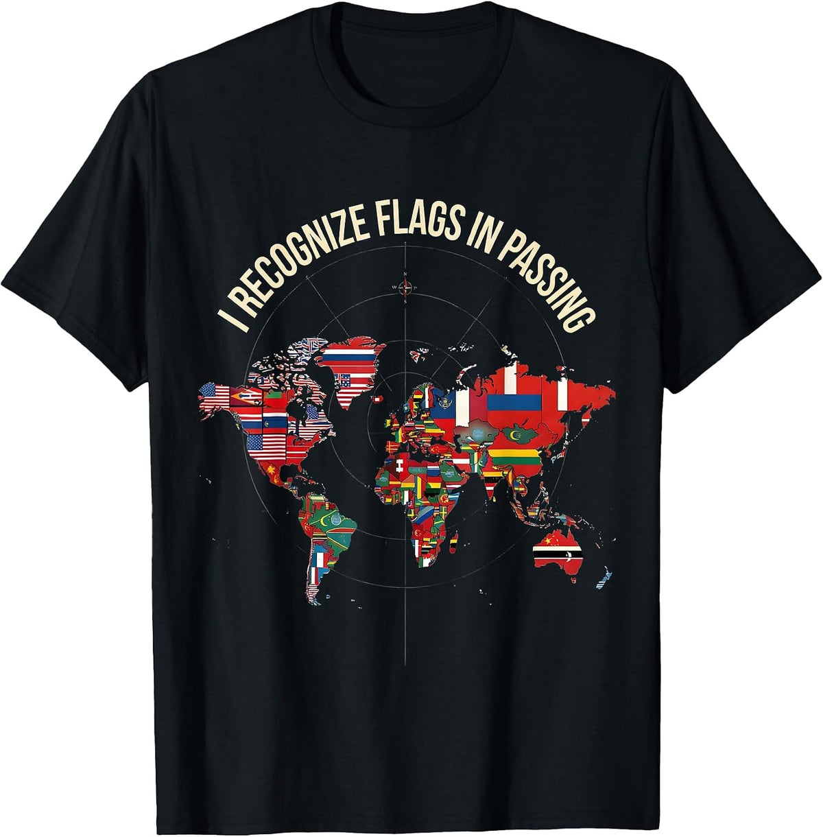 Men's I Recognize Flags In Passing Geography Lover World Map T-Shirt - Black