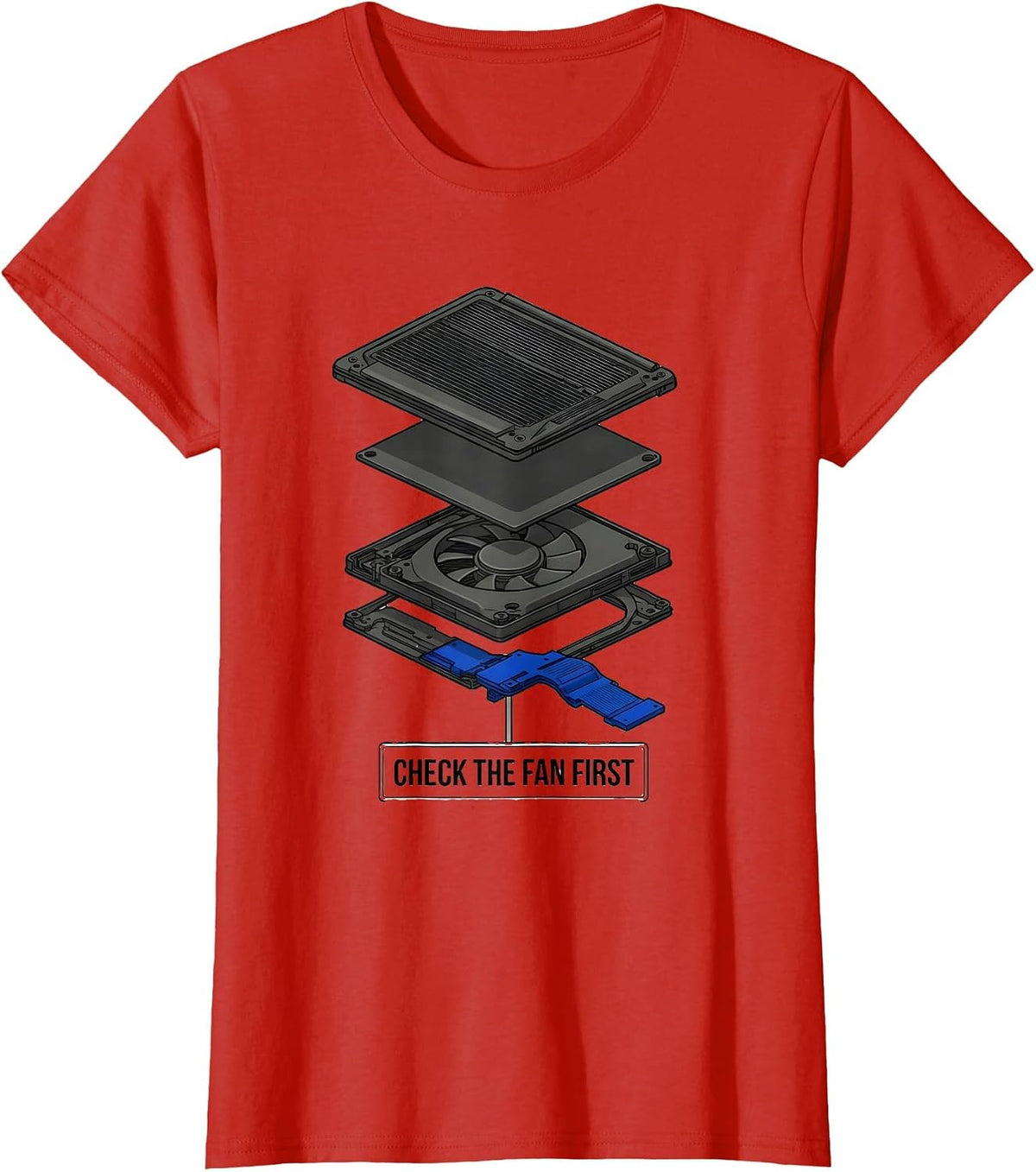 Check The Fan First Funny IT Support Programmer Tech Humor T-Shirt - Red