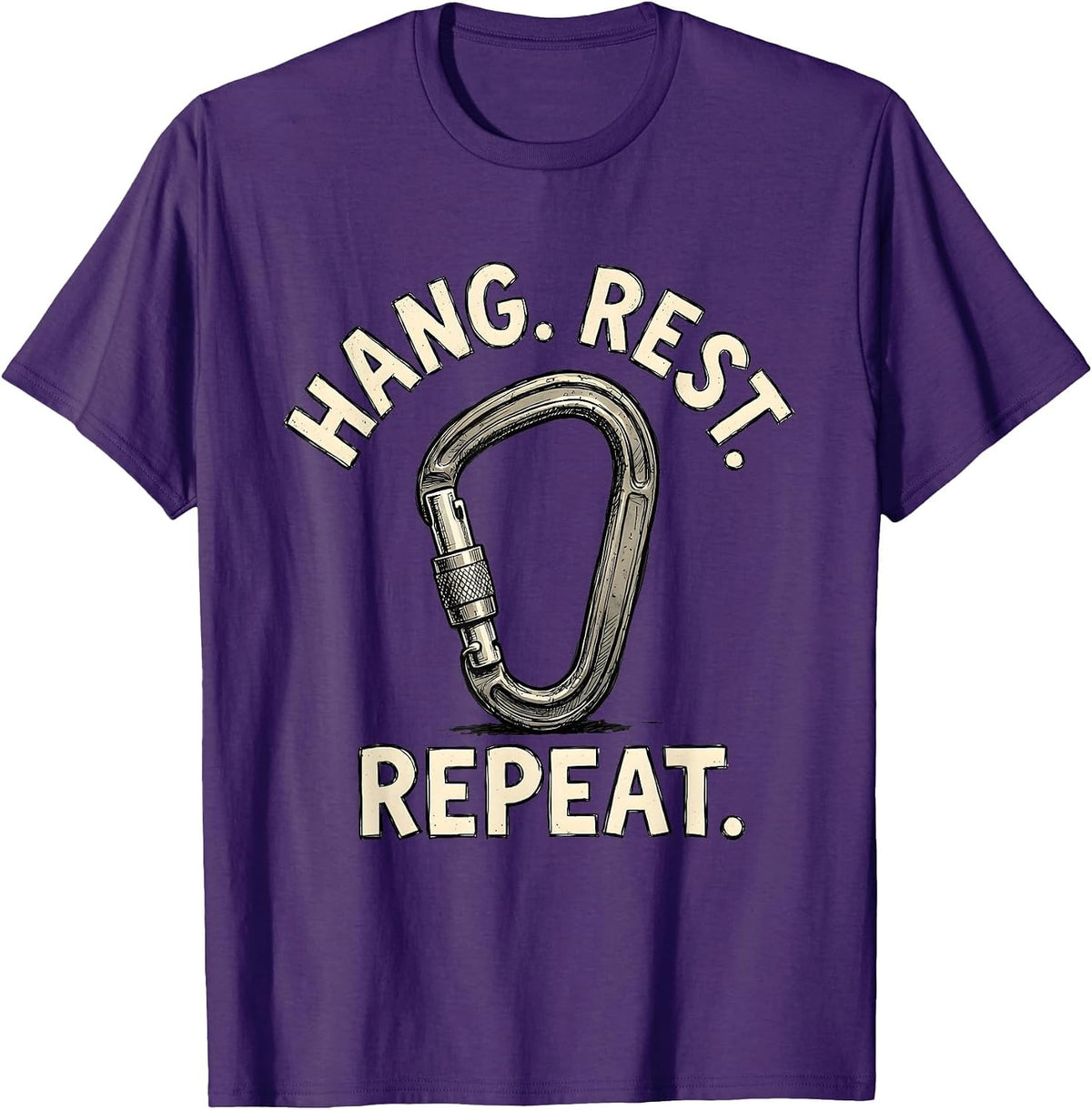 Hang. Rest. Repeat. Rock Climbing Design T-Shirt - Purple