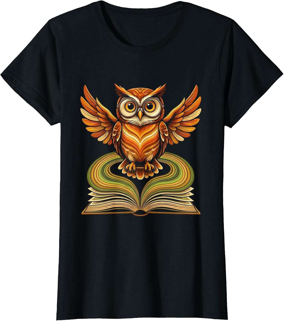 Wise Owl on Book Lover Teacher Reading Gift T-Shirt - Black