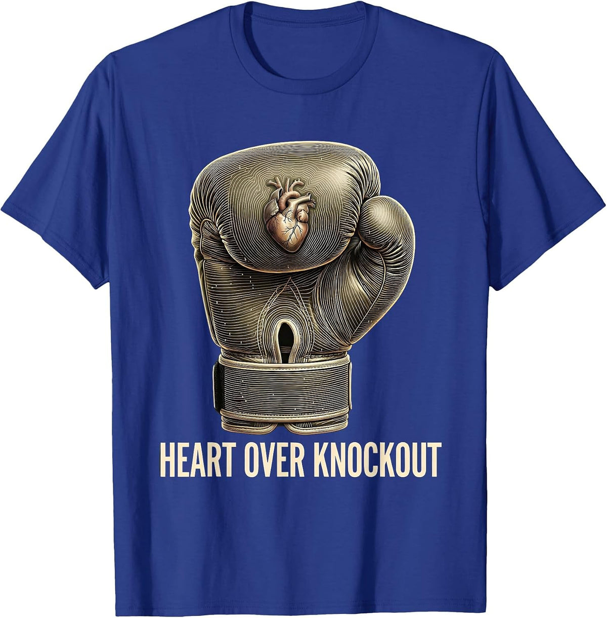 Men's Heart Over Knockout Boxing Graphic Design T-Shirt - Royal Blue