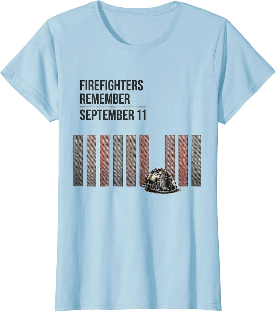 Women's Firefighters Remember September 11 Patriotic Tribute First T-Shirt - Baby Blue