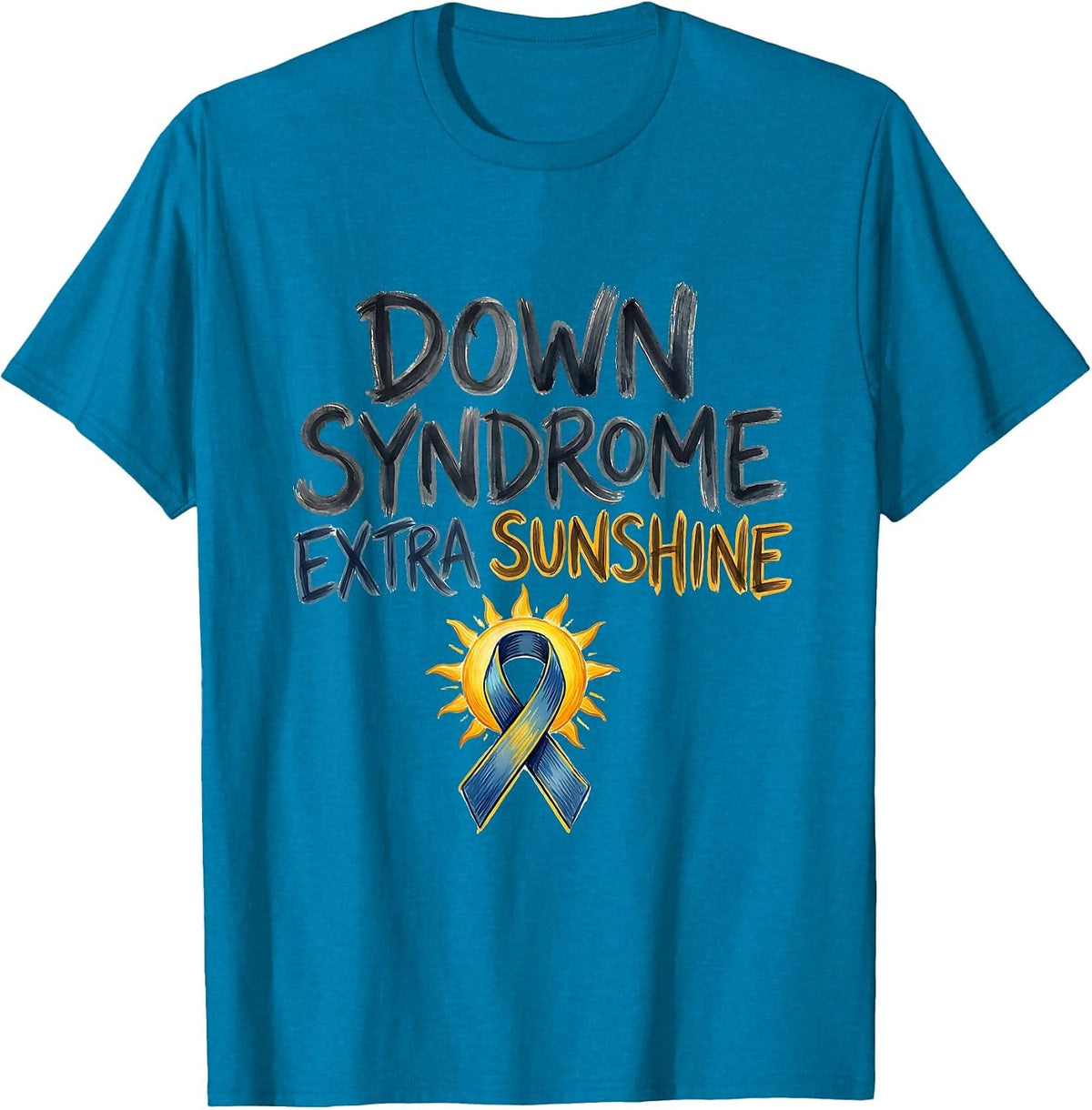 Down Syndrome Extra Sunshine Hand-Sketched Awareness Support T-Shirt - Sapphire Blue