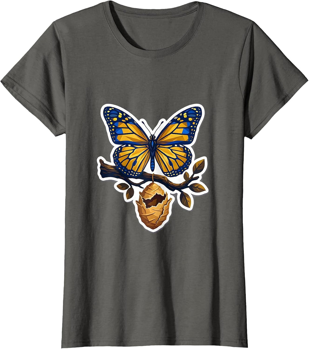 Women's Down Syndrome Awareness Butterfly Emerging Cocoon T-Shirt - Asphalt Grey