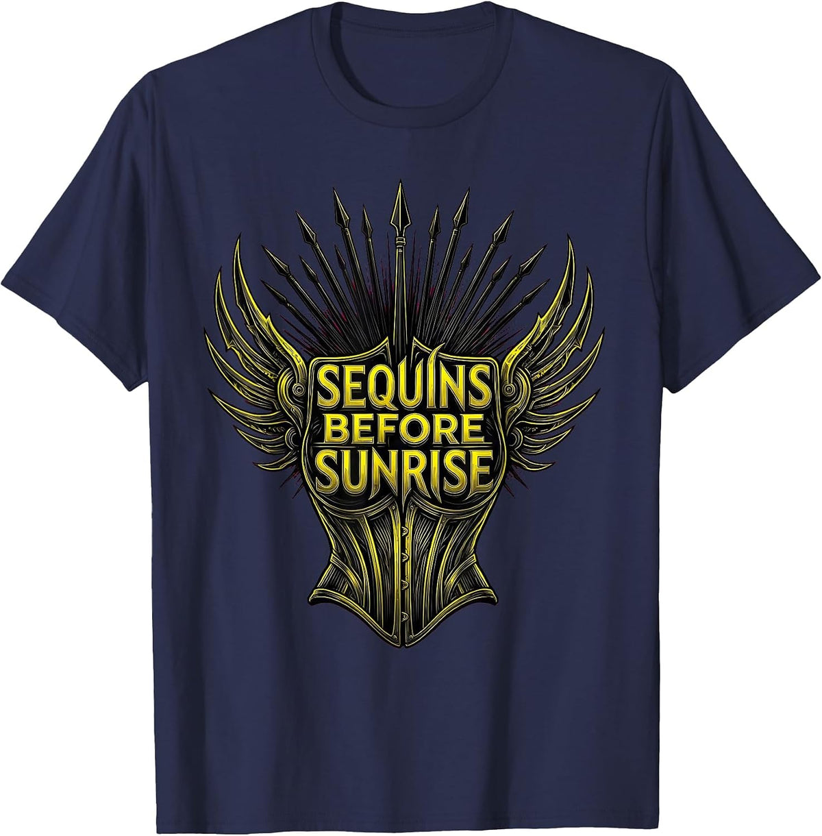 Sequins Before Sunrise Showgirl Design T-Shirt - Navy Blue