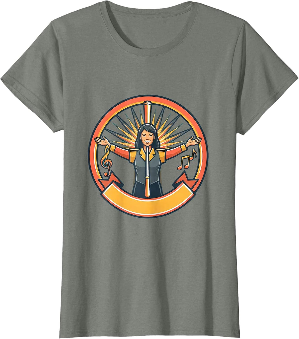 Band Mom Drum Major Baton Graphic T-Shirt - Olive Heather