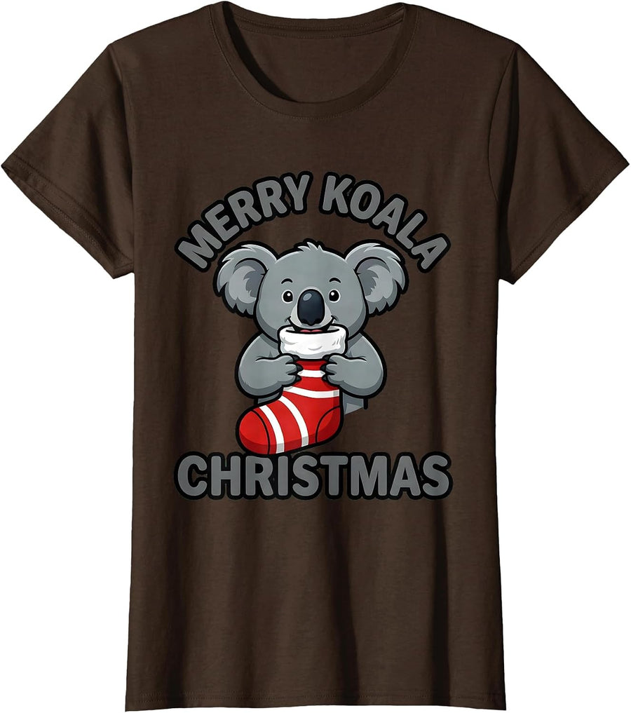 Women's Merry Koala Christmas Funny Koala Lover Cute Animal Humor T-Shirt - Brown