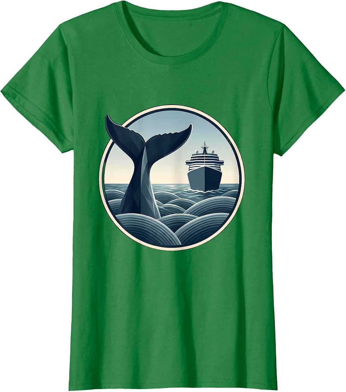 Whale Tail Breaching by Ship Hull Cruise Design T-Shirt - Kelly Green