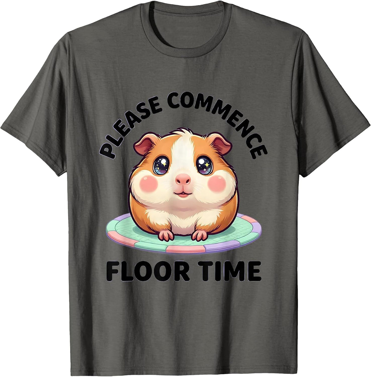 Please Commence Floor Time Cute Kawaii Guinea Pig Pet Lover T-Shirt - Asphalt Grey