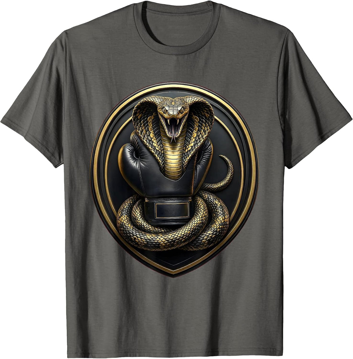 Cobra Snake Coiled Boxing Glove Graphic T-Shirt - Asphalt Grey