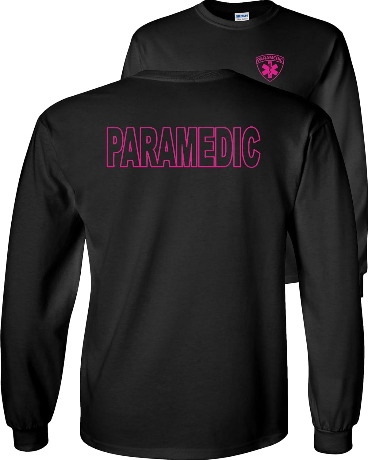 FAIR GAME Paramedic Long Sleeve Shirt-Pink Design-Black-XL - As Pictured