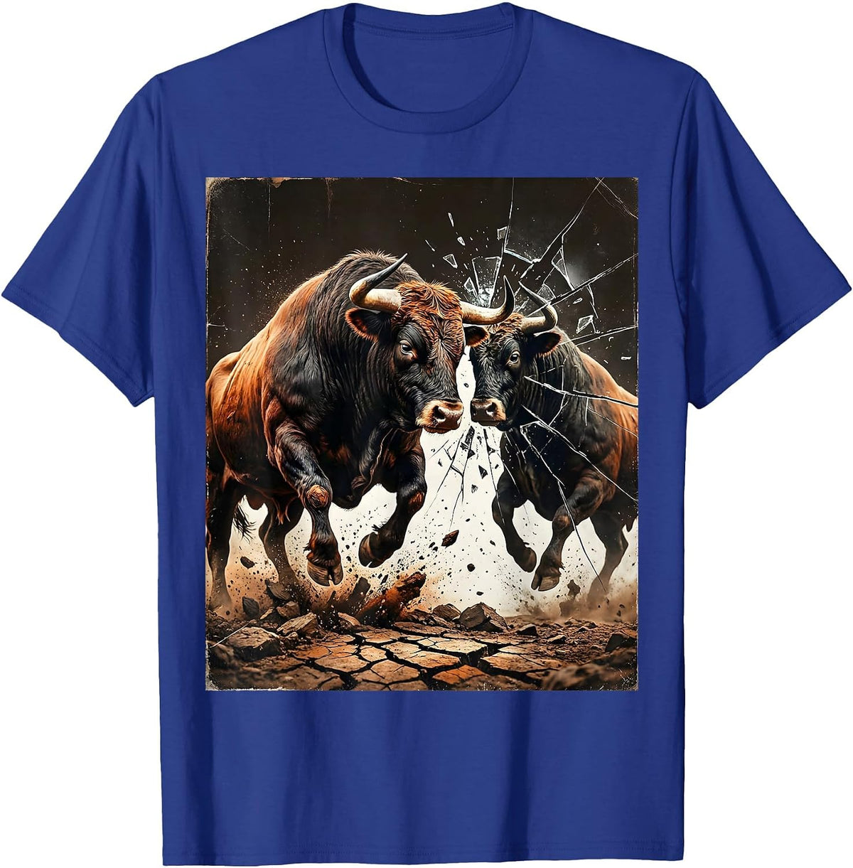 Bull Charging Its Reflection Graphic Design T-Shirt - Royal Blue