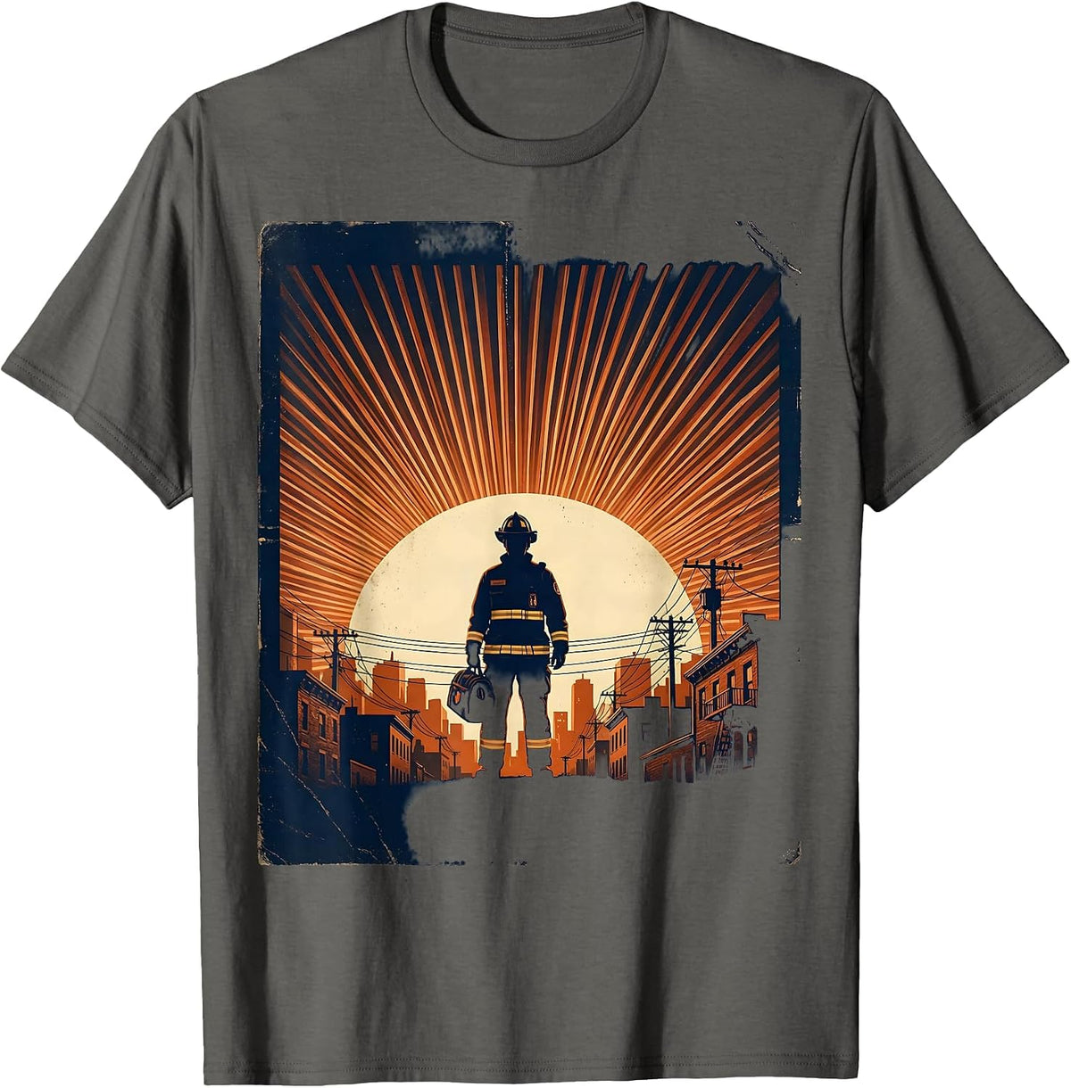 EMT Paramedic Silhouette Sunset Skyline Graphic T-Shirt - Asphalt Grey