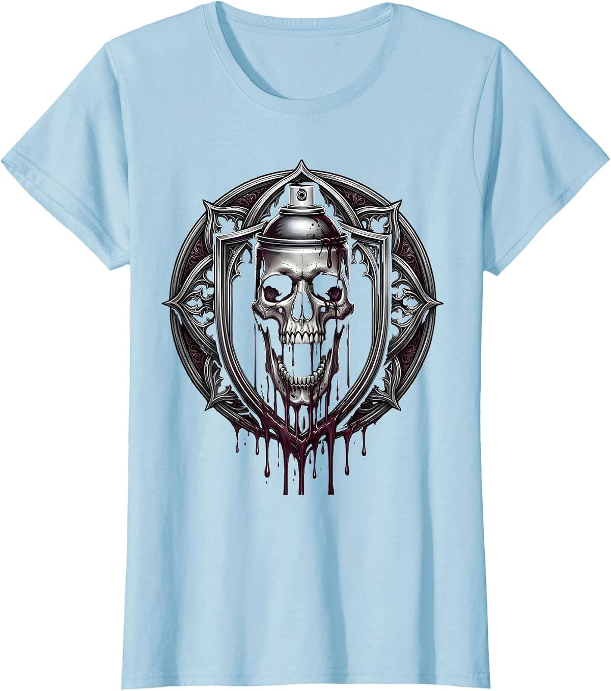 Grunge Spray Paint Skull Drip Art Design T-Shirt - Baby Blue