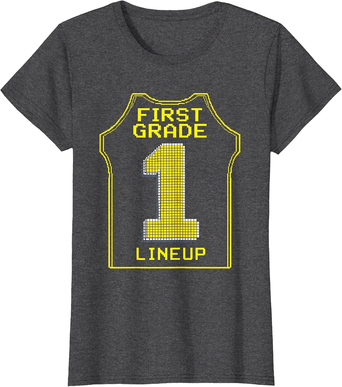 Women's Team 1 First Grade Lineup Pixel Art Kids School Spirit T-Shirt - Dark Heather Grey