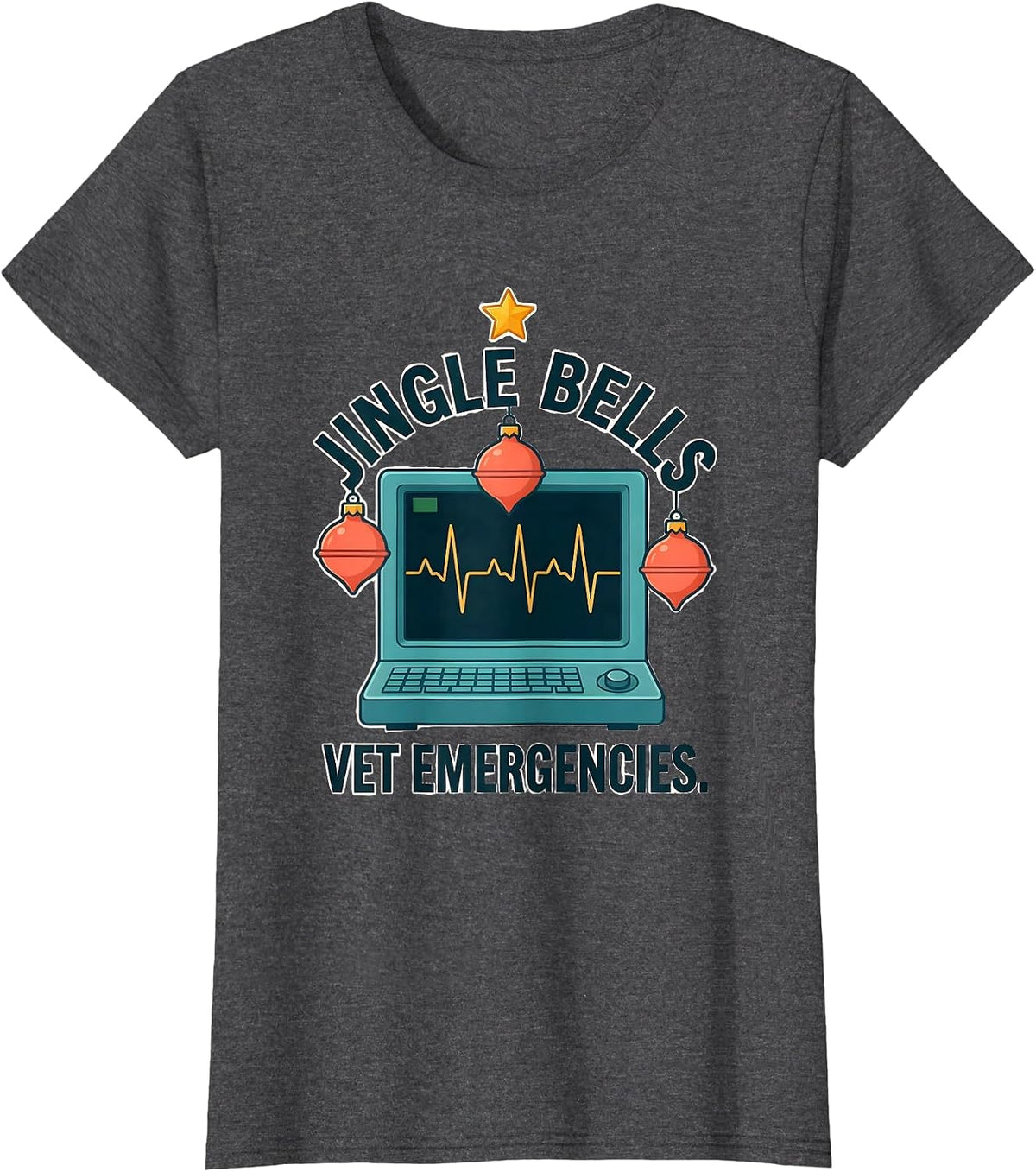 Women's Jingle Bells Vet Emergencies Funny Veterinary Tech Christmas T-Shirt - Dark Heather Grey