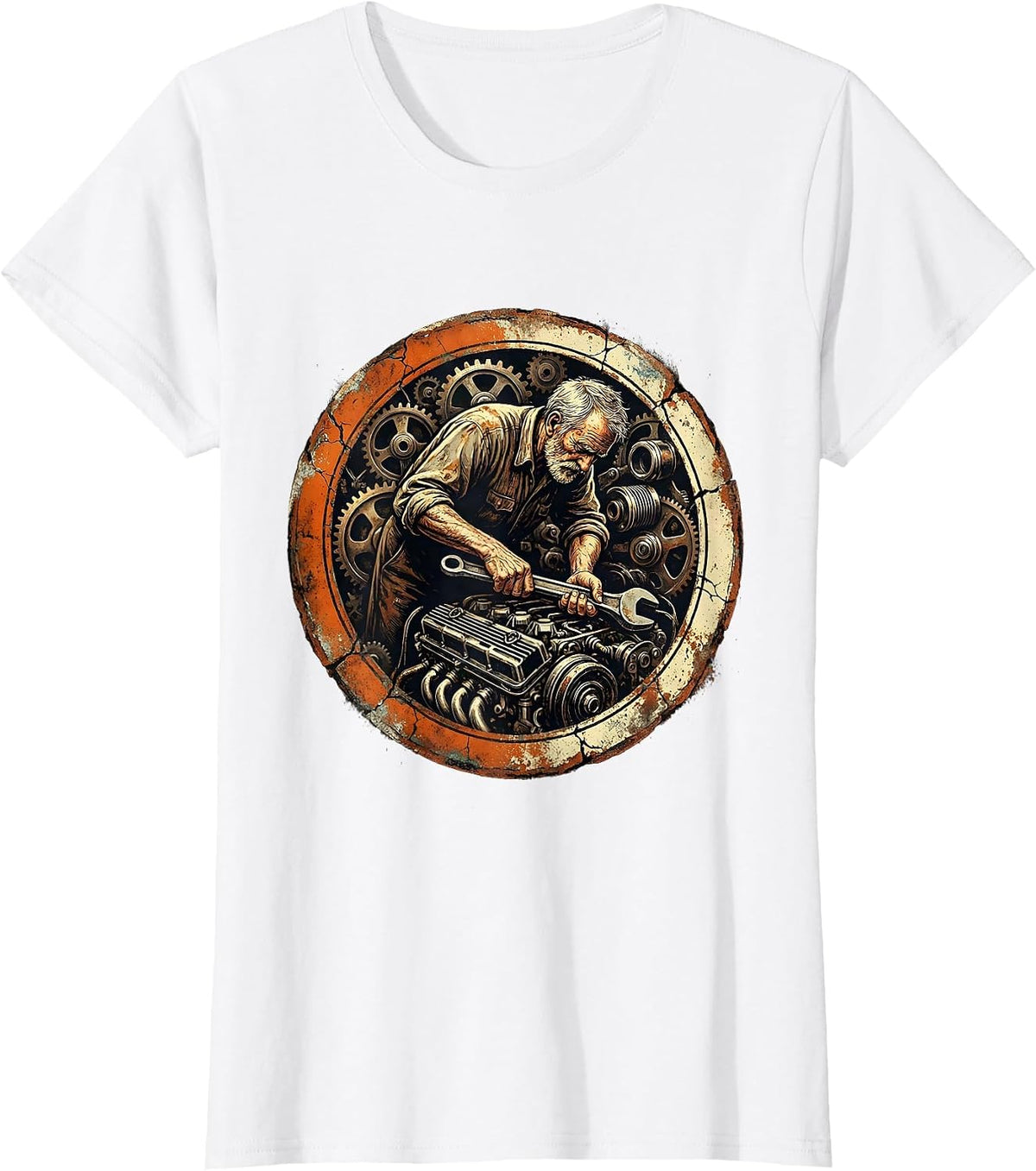 Grandpa Vintage Car Engine Mechanic Graphic T-Shirt - White