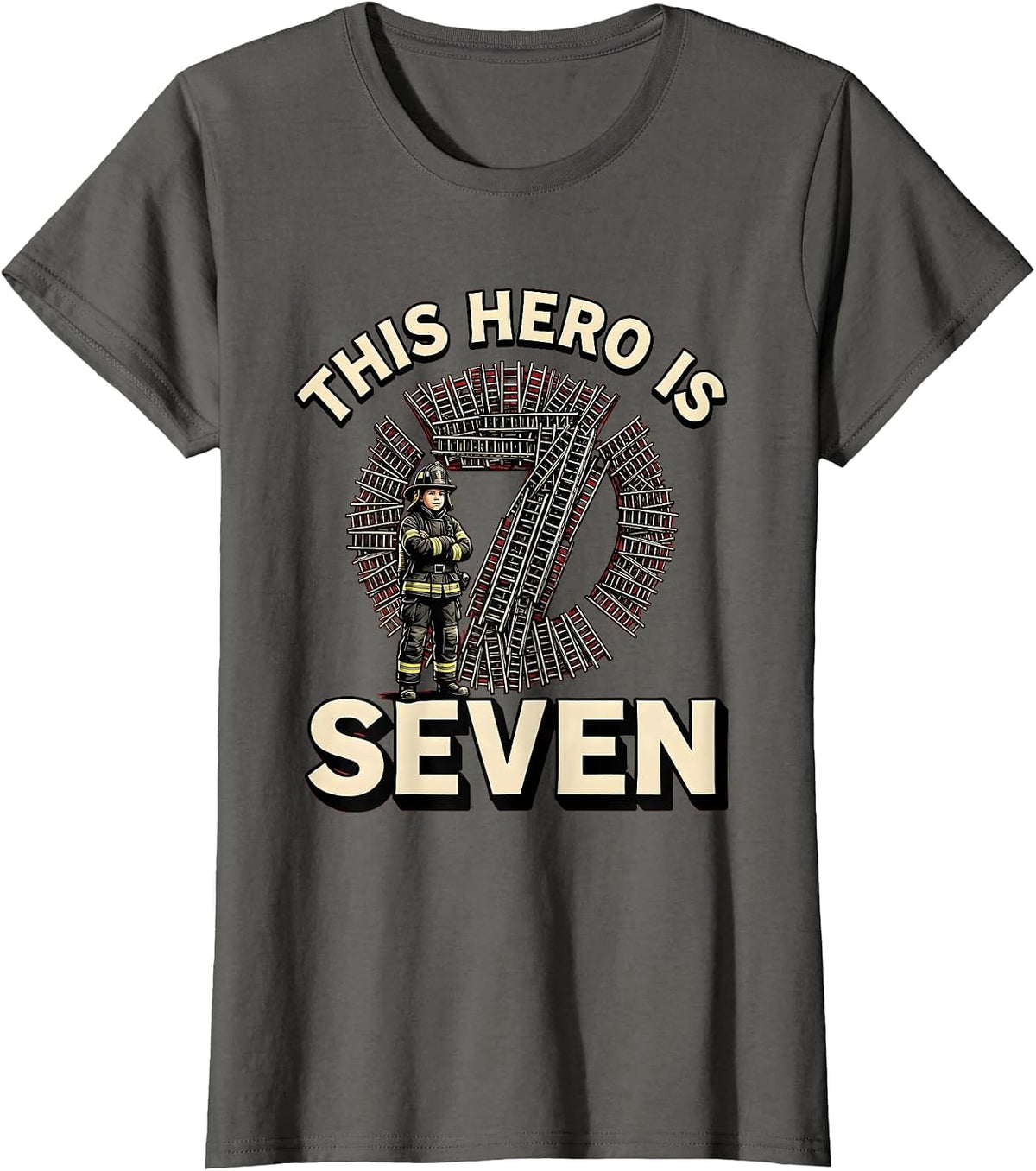 Women's This Hero Is Seven Fire Truck Toddler Birthday Firefighter T-Shirt - Asphalt Grey