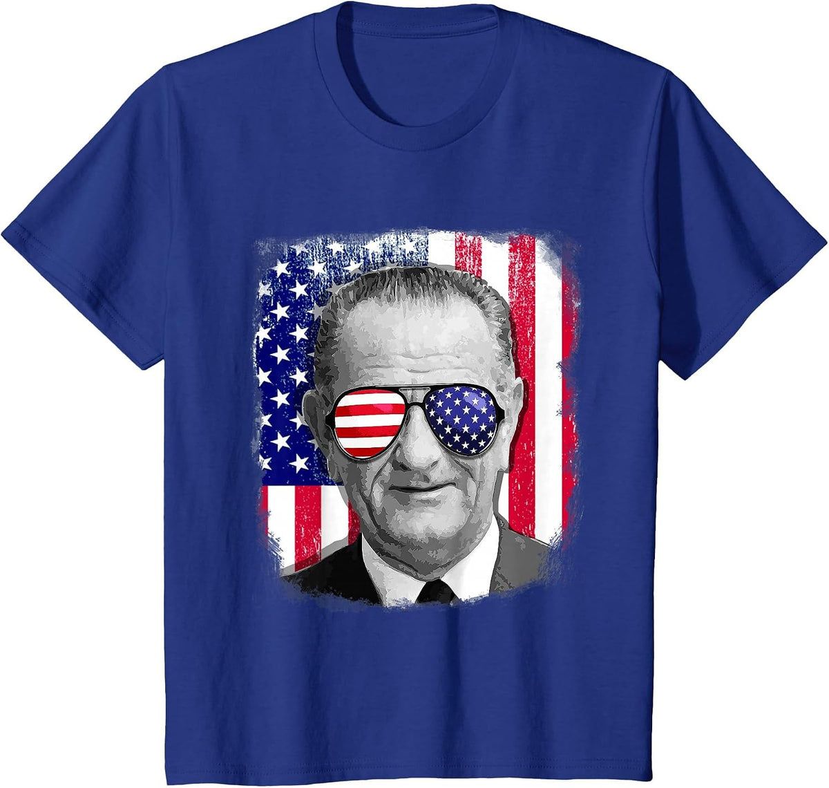 Lyndon B Johnson US Flag Shirt 4th of July T-Shirt - Royal Blue