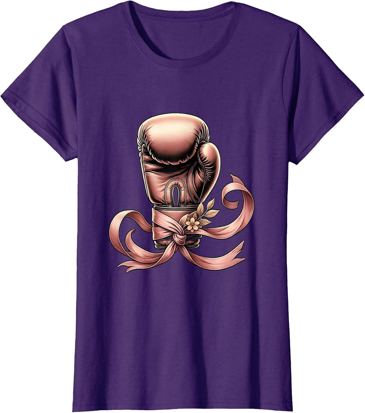 Women's Pink Ribbon Boxing Fist Breast Cancer Awareness T-Shirt - Purple