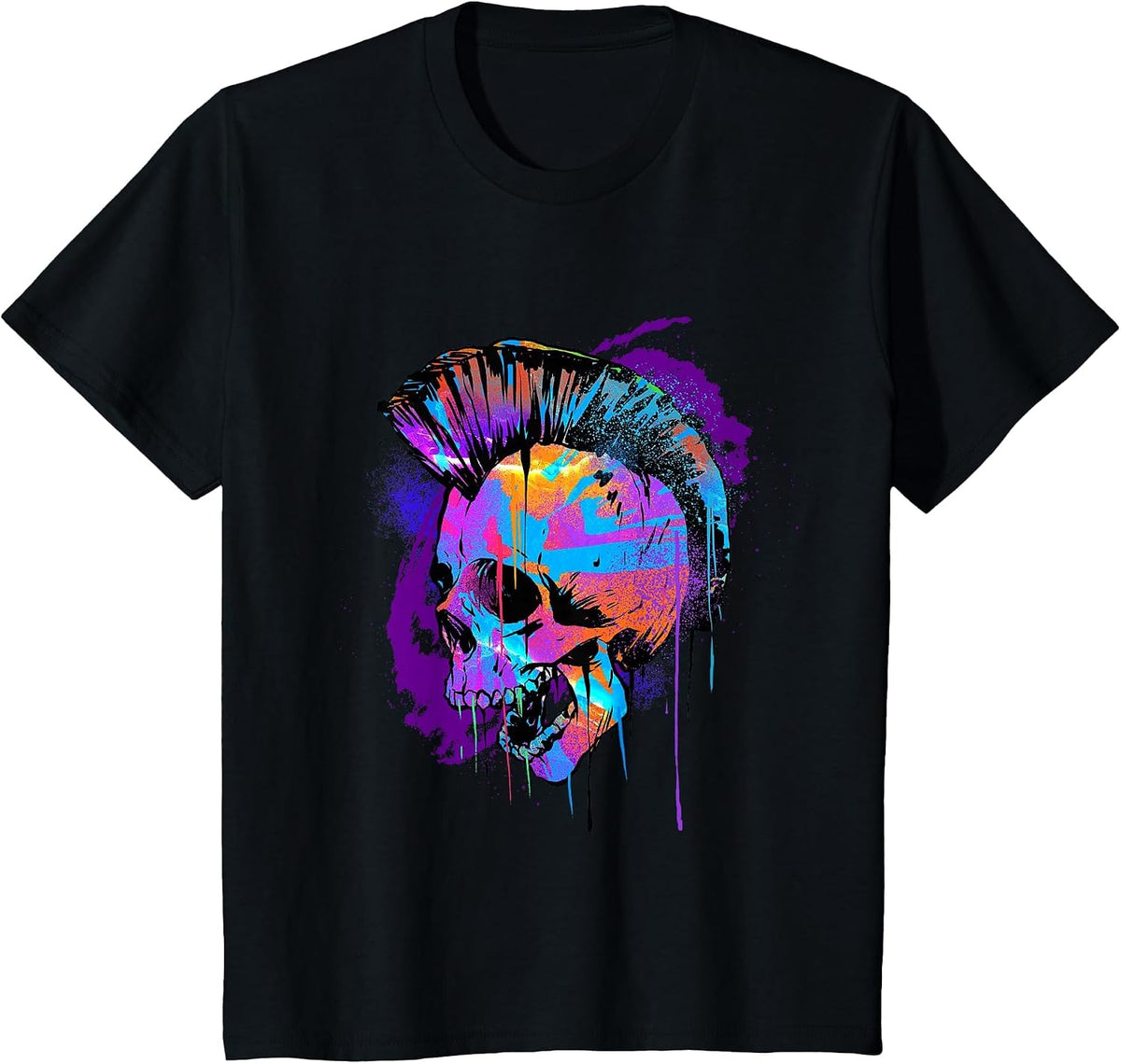 Pop Art Mohawk Skull Punk Rock Band Heavy Metal Rocker Goth T-Shirt - Black