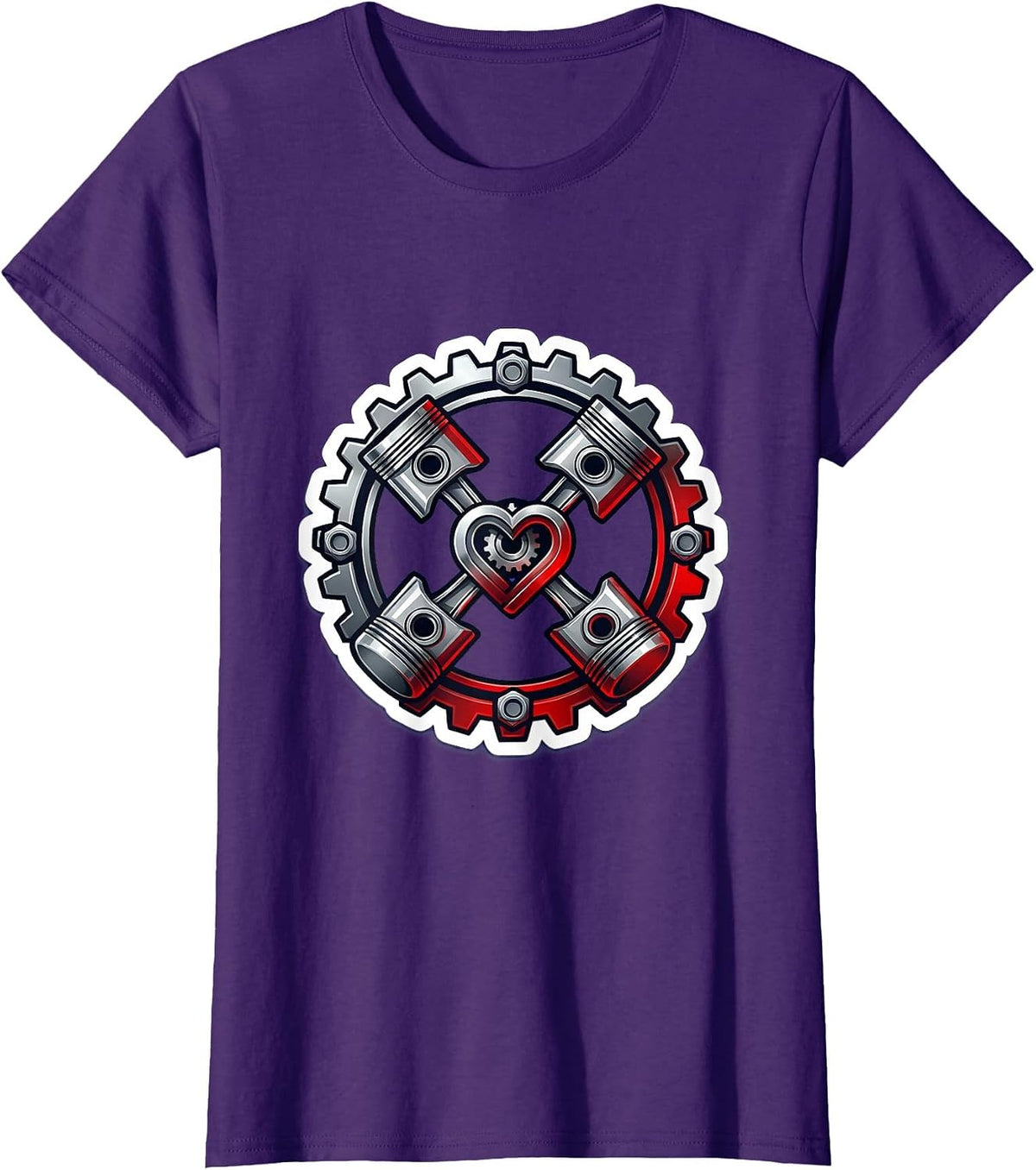 Women's Engine Piston Mechanical Heart Car Graphic T-Shirt - Purple