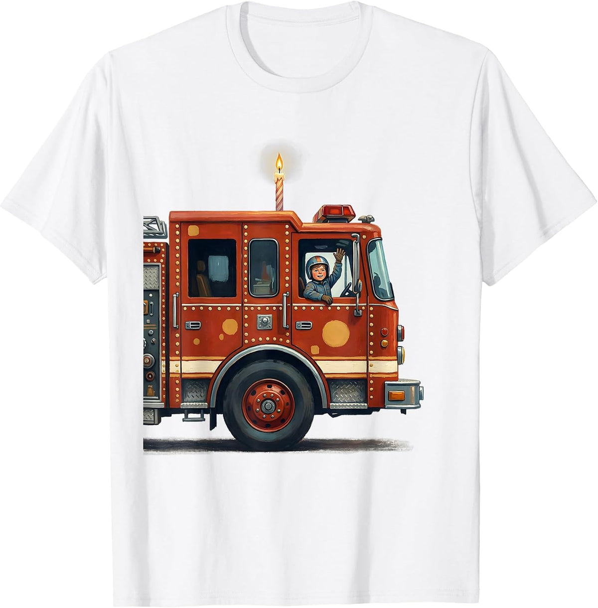 Men's Fire Truck Birthday Boy Storybook Toddler Firefighter T-Shirt - White