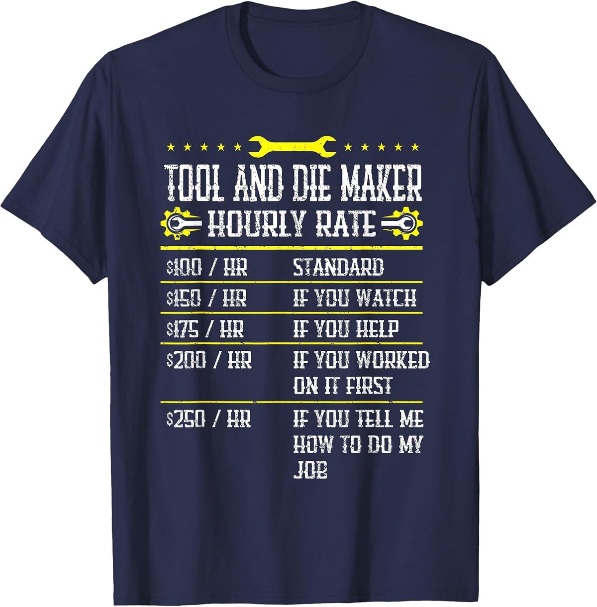 Machining Machinist Tool and Die Maker Hourly Rate T-Shirt - Navy Blue