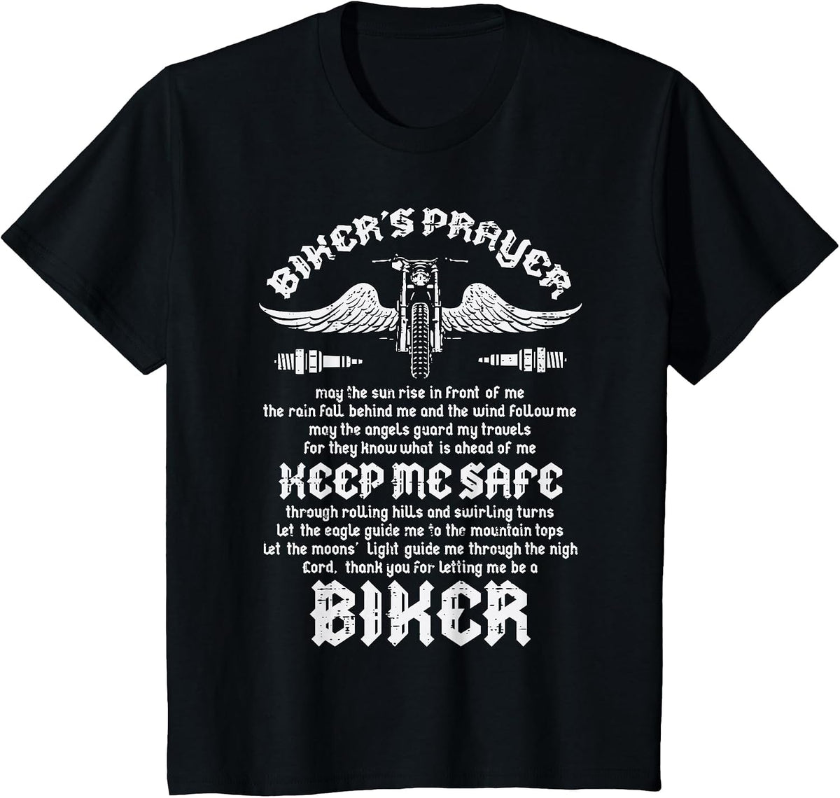Bikers Prayer Vintage Motorcycle Motorbike Men Women Kids T-Shirt - Black
