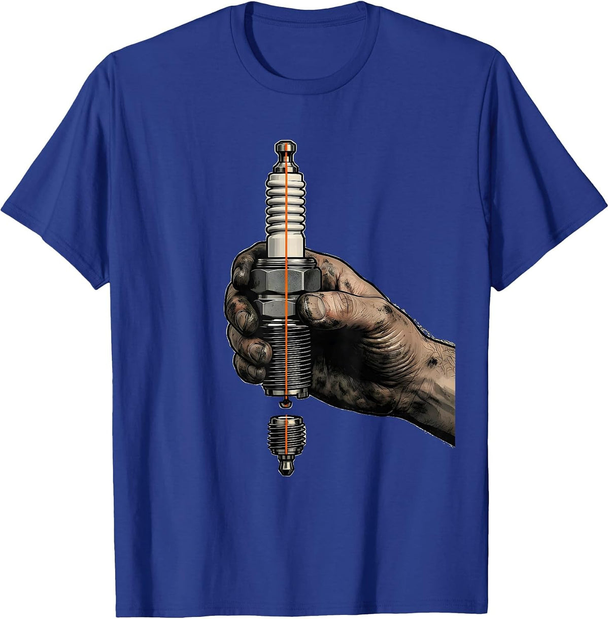 Men's Mechanic Grease Hand Spark Plug Graphic Tee T-Shirt - Royal Blue
