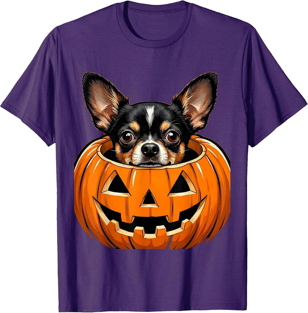 Men's Halloween Chihuahua Jack-O-Lantern Costume Design T-Shirt - Purple