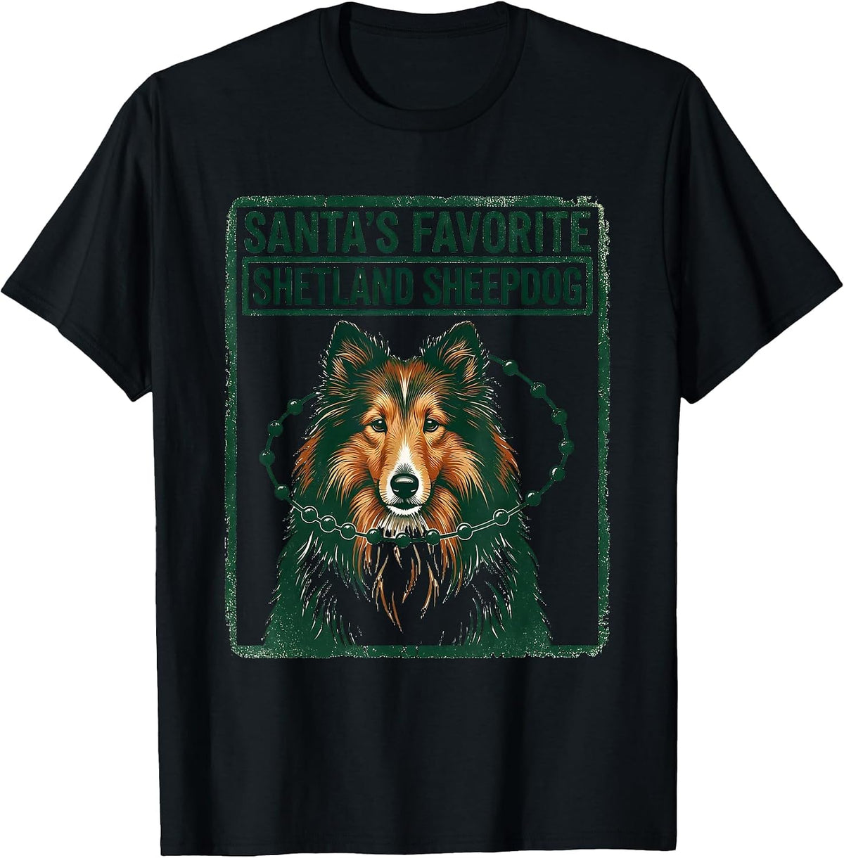 Men's Santa's Favorite Shetland Sheepdog Rubber Stamp Breed Lover T-Shirt - Black