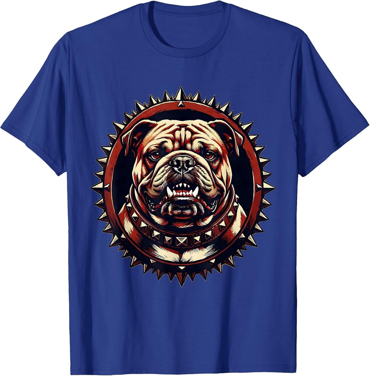 Punk Bulldog Studded Collar Graphic Design T-Shirt - Royal Blue