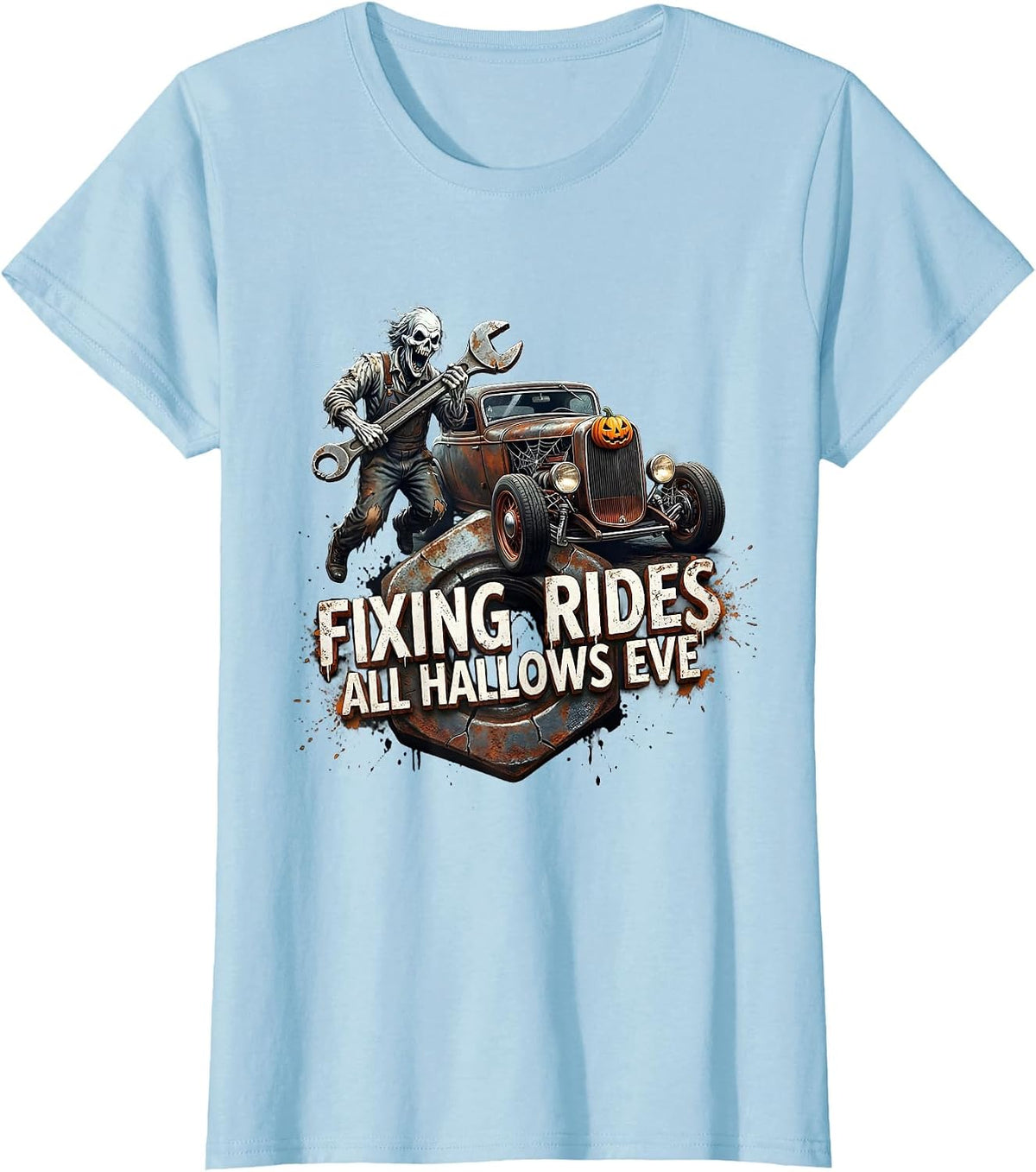 Boo Crew Mechanic Halloween Design T-Shirt - Baby Blue