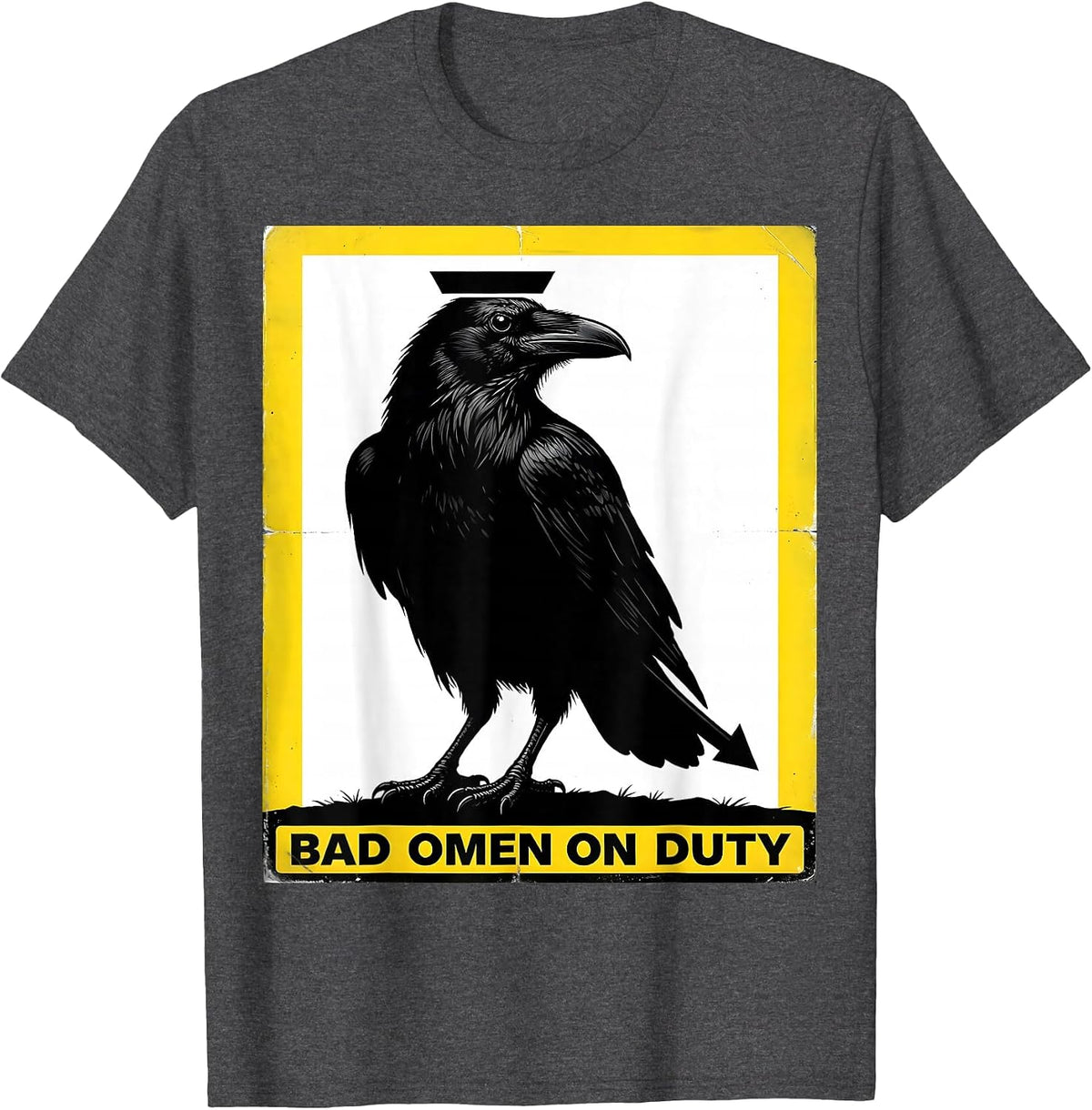 Bad Omen On Duty Gothic Crow Raven Bird Humor T-Shirt - Dark Heather Grey